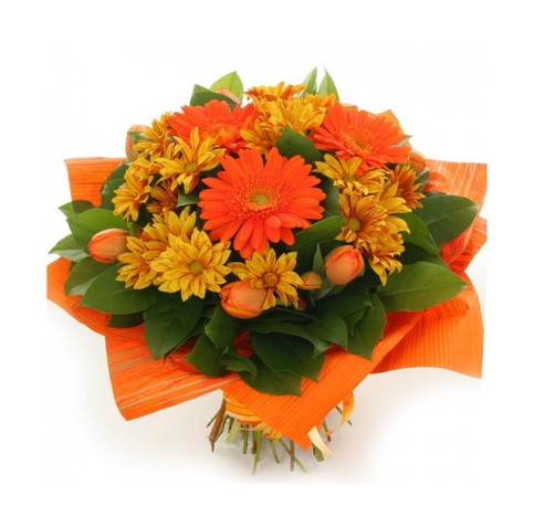 Яркий оранжевый букет c тюльпанами в магазине Кактус г. Сургут